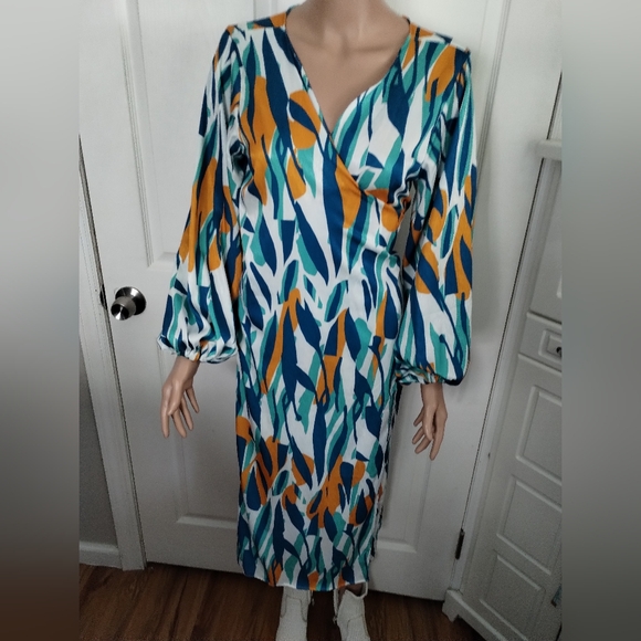 Diarrablu Awa Print Long Sleeve Wrap Dress Medium - Picture 5 of 12